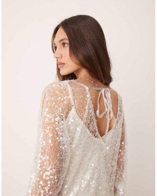 Finding Friday Natural Sheer Open Sleeve Sequin Dress