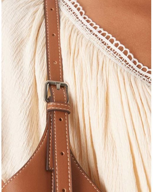 Mango Brown Large Shoulder Bag With Adjustable Strap