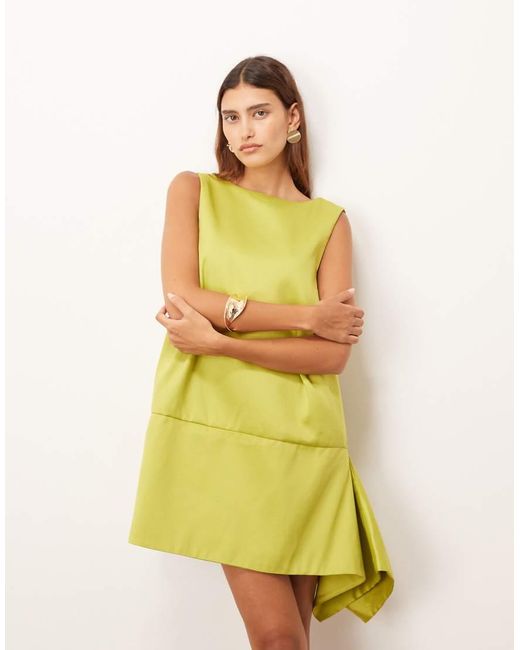 ARRANGE Yellow Structured Satin A Line Mini Dress