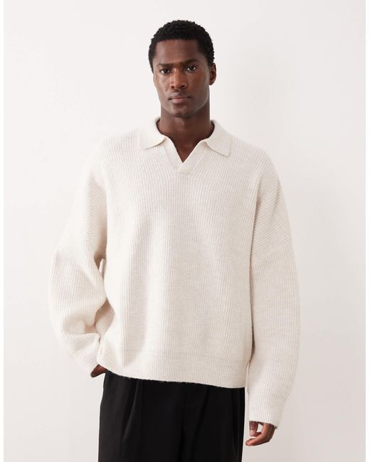 Pull ultra-oversize coupe carrée en maille à côtes anglaises et col cranté - écru ASOS pour homme en coloris Natural