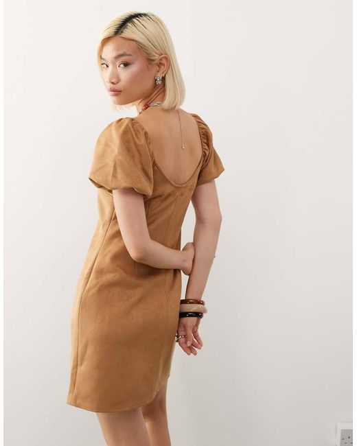 Reclaimed Vintage Natural Festival Lace Up Faux Suede Mini Dress