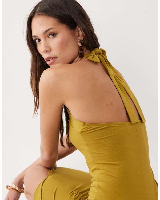 ASOS Metallic Halter Neck Ruched Front Midi Dress
