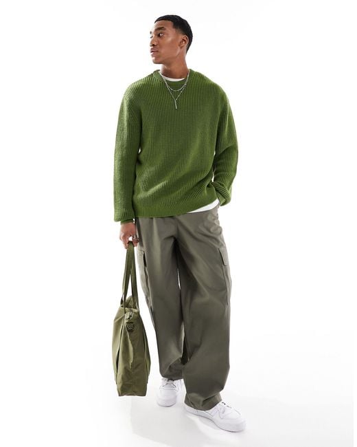 ASOS Green Oversized Knitted Fisherman Rib Jumper for men