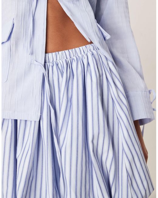 Ghospell Blue Stripe Puffball Mini Skirt