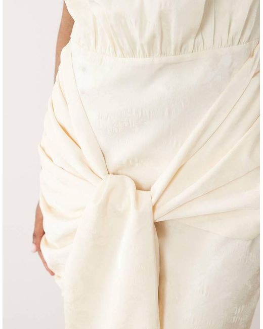 Pretty Lavish Natural Hattie Jacquard Cap Sleeveless Fringe Tie Detail Mini Dress