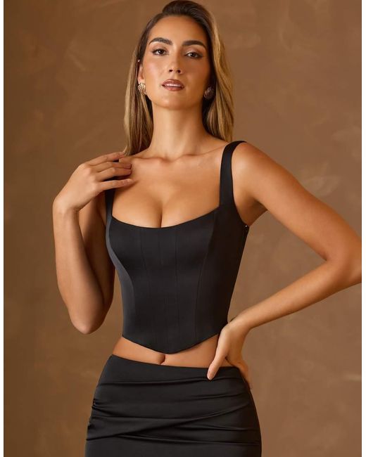 Oh Polly Brown Satin Square Neck Corset Top