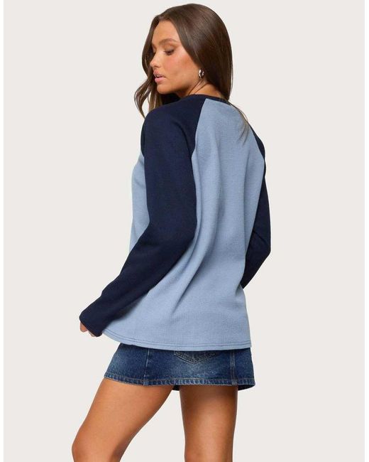 Edikted Blue Me Time Oversized Waffle Top