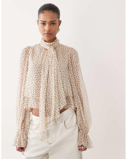 Mango Natural High Neck Ruffle Detail Blouse