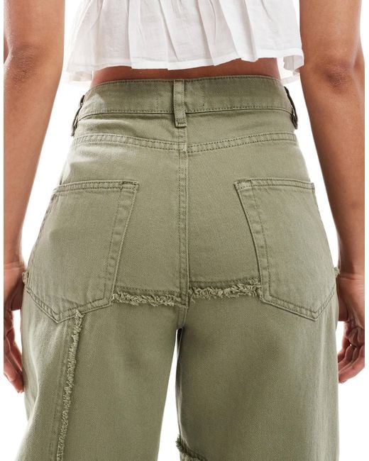 ASOS Green High Waisted Barrel Jean With Raw Edges