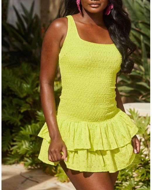 South Beach Yellow Broderie Ruffle Mini Beach Dress