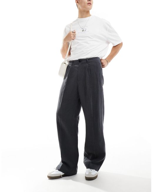 Weekday Blue Linen Relaxed Fit Tailored Trousers for men