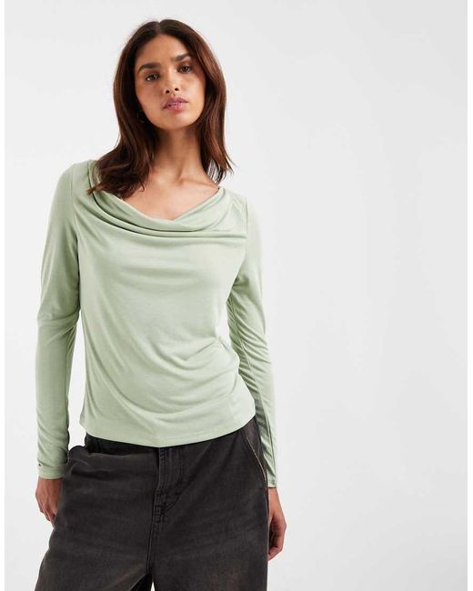 Aware Green Long Sleeved Cowl Neck Top