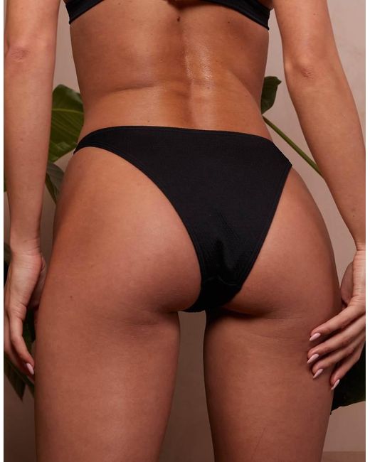 Wolf & Whistle Brown X Emily Hughes Crinkle High Waist High Leg Bikini Bottoms