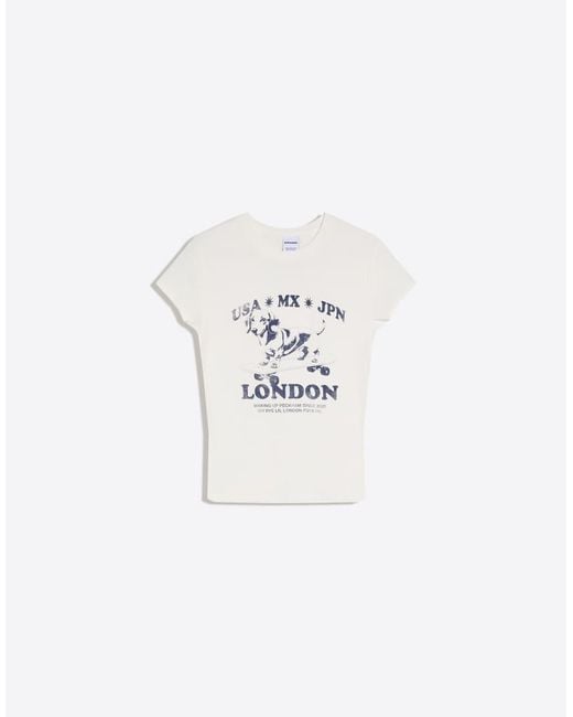 Bershka Gray Short Sleeve Print T-shirt