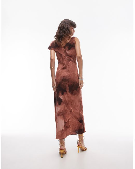 TOPSHOP Multicolor Asymmetric Neck Bias Cut Midi