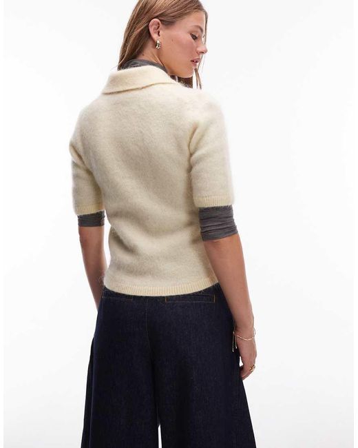 & Other Stories Natural Mohair And Wool Knitted Slim Fit Top With Polo Collar