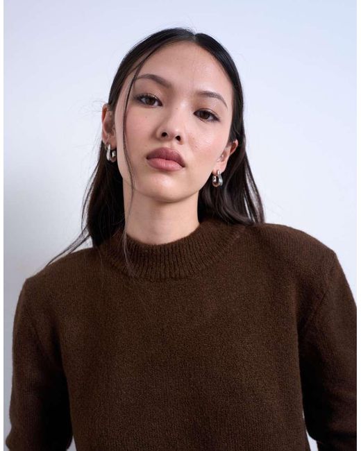 TOPSHOP Blue Knitted High Back Cut Out Top With Shoulder Pads