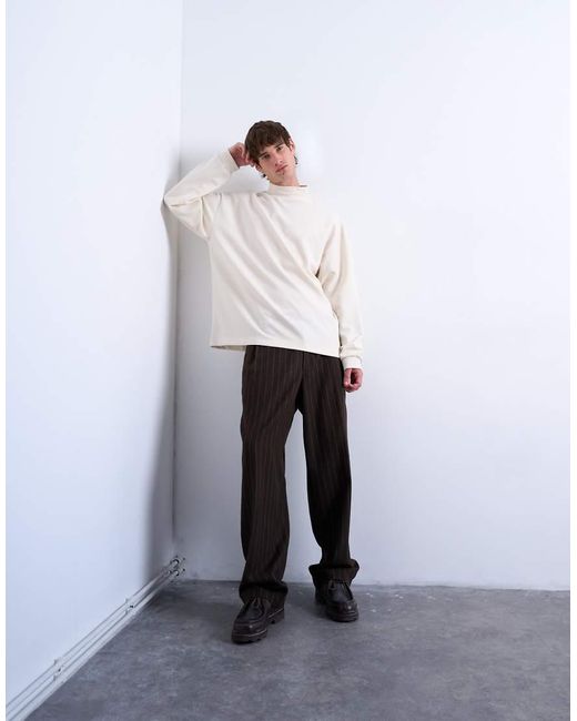 Topman White Relaxed Fit High Neck Long Sleeve T-shirt for men
