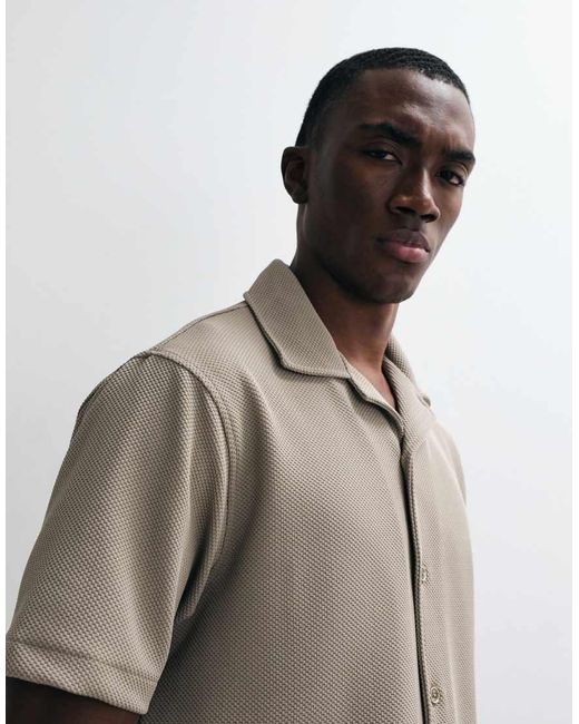 River Island Natural Textured Camp Collar Shirt for men