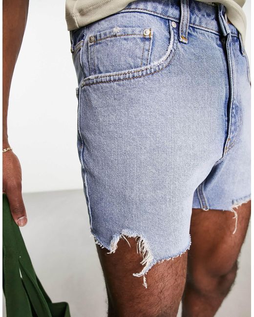 ASOS Blue Slim Shorter Length Ripped Denim Shorts for men