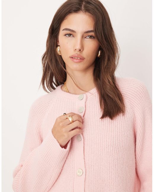 ASOS Pink Knitted Cardigan With High Neck