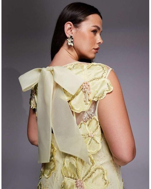 ASOS Green Curve Embellished 3d Floral Lace Mini Dress With Drop Pearls