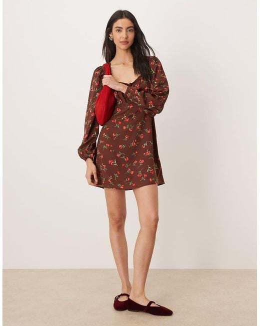 Wednesday's Girl Brown Floral Bardot Mini Dress