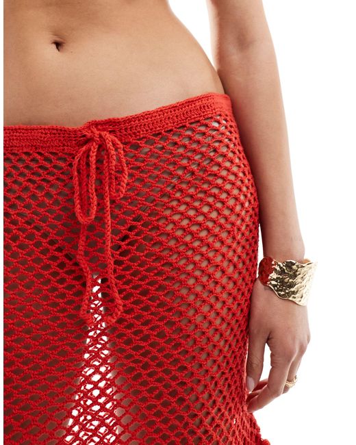 Mango Red Crochet Co-ord Mini Skirt With Rose Hem