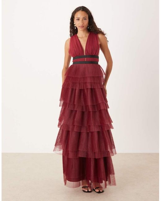 True Decadence Plunging Neck Layered Tulle Maxi Dress