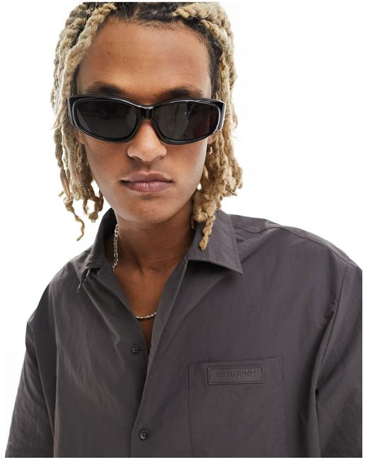 ASOS Brown Racer Sunglasses With Y2k Wrap Design for men