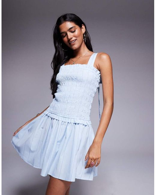 River Island Gesmokte Mini Jurk in het Blue