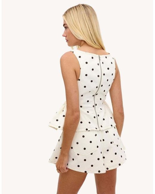 Loavies White Shimmering Devotion Off- Peplum Top With Polka Dots