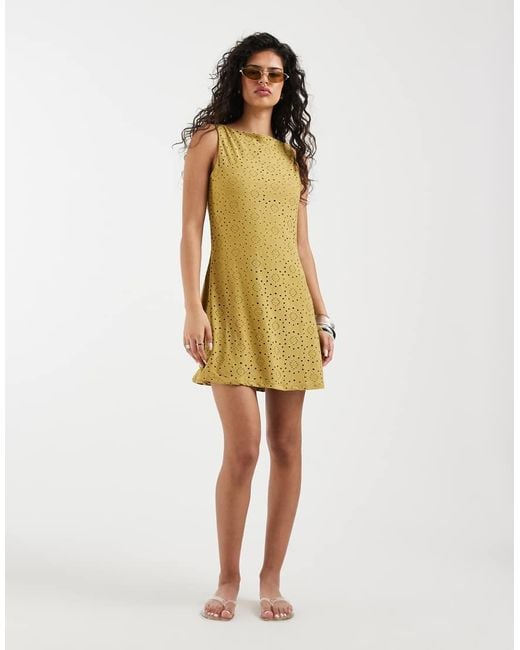Vero Moda Yellow Jersey Floral Broderie Sleeveless Mini Dress