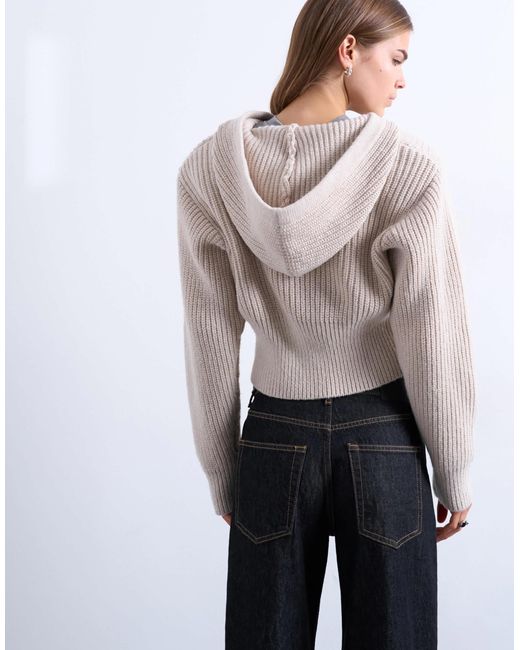 TOPSHOP White – kapuzenjacke aus strick