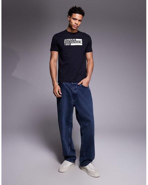 ARMANI EXCHANGE Blue Central Logo T-shirt for men