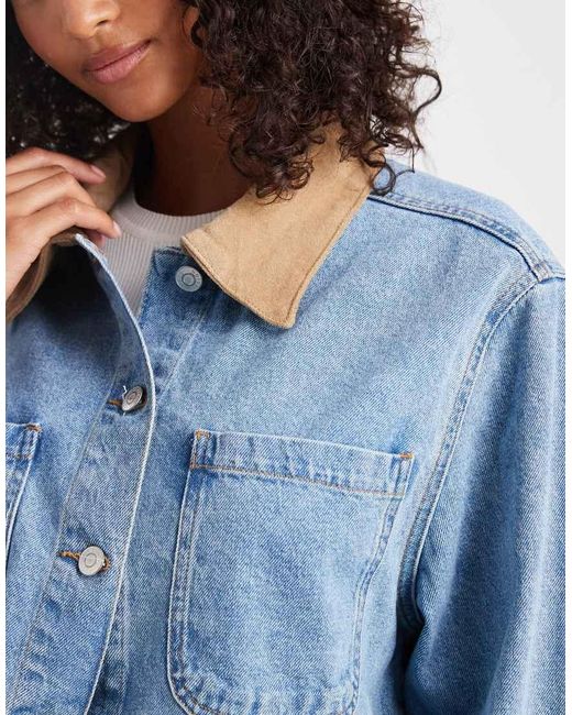 ASOS Blue Denim Barn Jacket With Contrast Collar