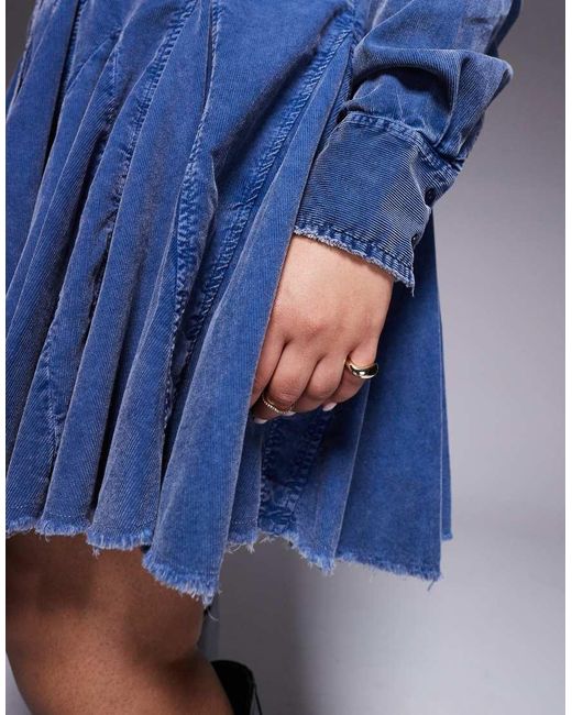 ASOS Blue Asos Design Curve Cord Shirt Dress With Nipped