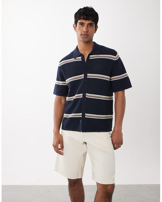 Jack & Jones Blue Button Down Knit Shirt for men