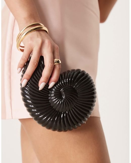 ASOS Black Ammonite Hardcase Clutch Bag With Detatchable Chain Strap