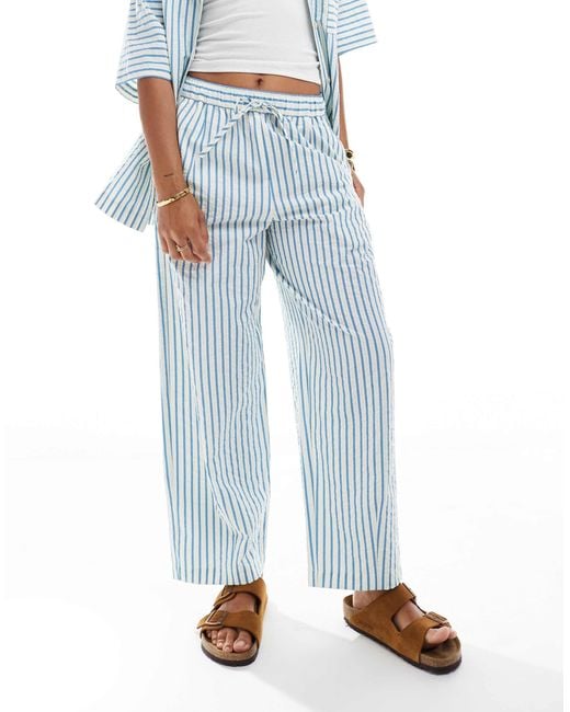 ASOS Blue Seersucker Pull On Barrel Leg Trousers Co-ord