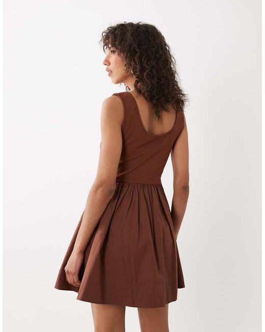 Nobody's Child Brown Colorado Scoop Neck Ruched Skirt Mini Dress