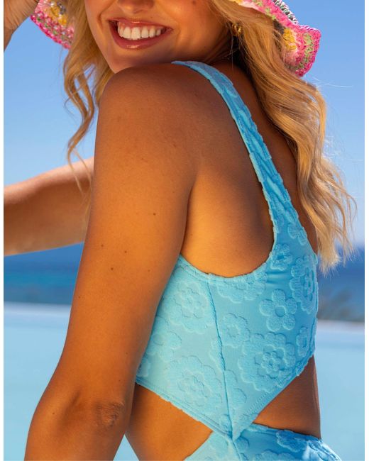 X misha grimes - maillot 1 pièce en tissu-éponge jacquard avec découpe devant - clair South Beach en coloris Blue