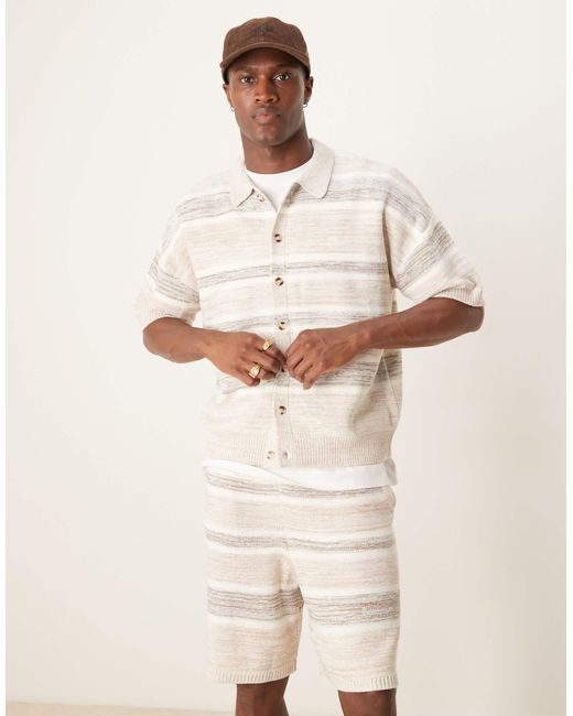 ASOS – locker geschnittenes strick-polohemd in Natural für Herren