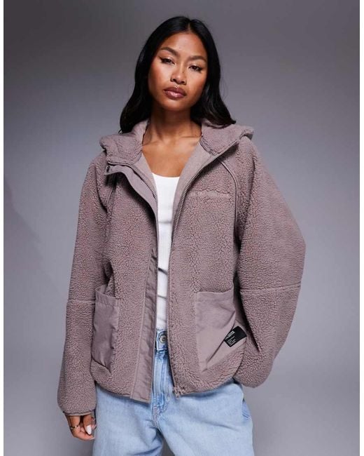 ASOS Purple Weekend Collective Zip-through Borg Hoodie With Nylon Detail