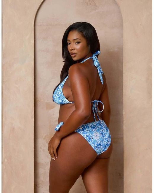 Moda Minx Curve Blue X Alessa Tyrrell-charles Mykonos Print Triangle Bikini Top