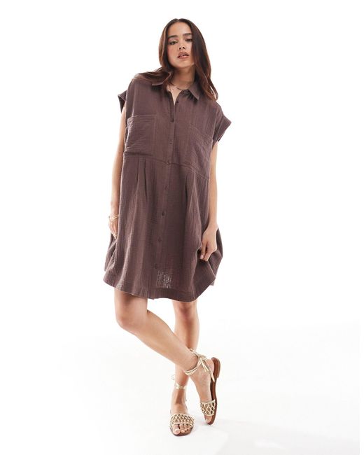 ASOS Purple Double Cloth Sleeveless Smock Shirt Dress