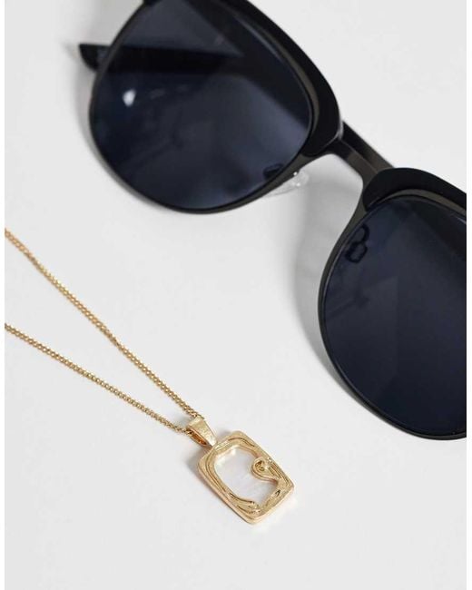 ASOS White Square Pendant Necklace With Stone Detail for men
