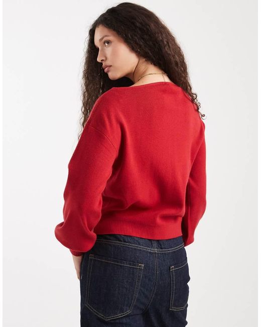 Threadbare Red Off-shoulder Slouchy Sweatshirt