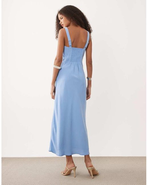 Abercrombie & Fitch Blue V Neck Slip Lace Trim Maxi Dress