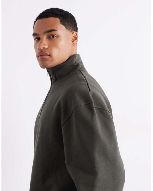 ASOS Black Premium Heavyweight Oversized Quarter Zip 400Gsm for men